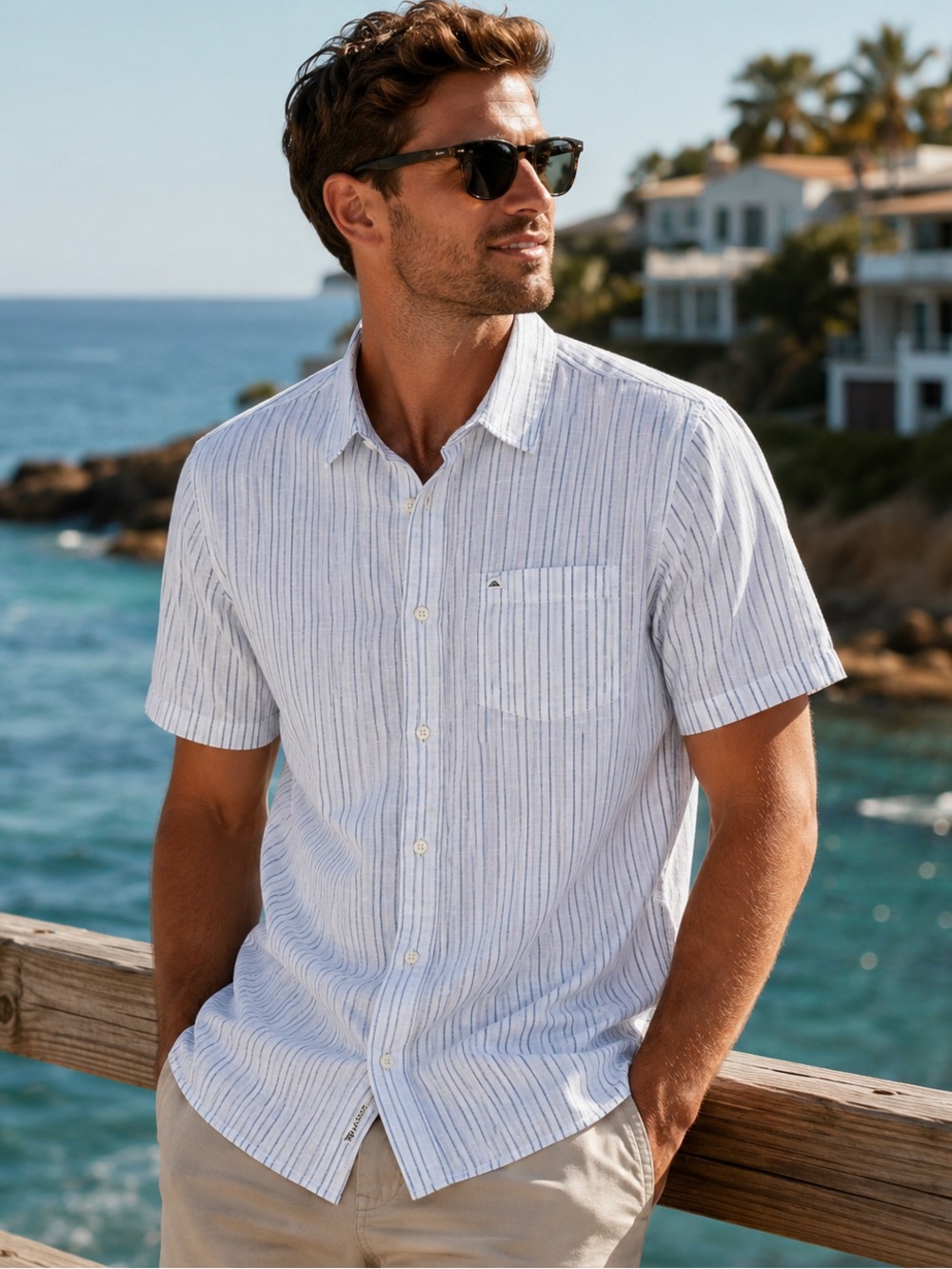 Quiksilver Men’s Medium Regular Fit Blue White Striped Button-Up Shirt NWT
